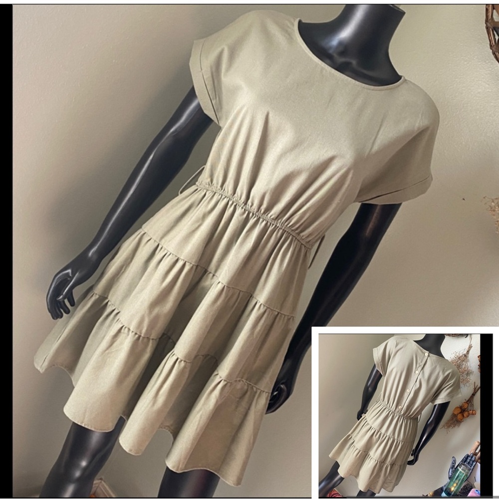 Mine Olive Tiered Dress with Short Sleeves